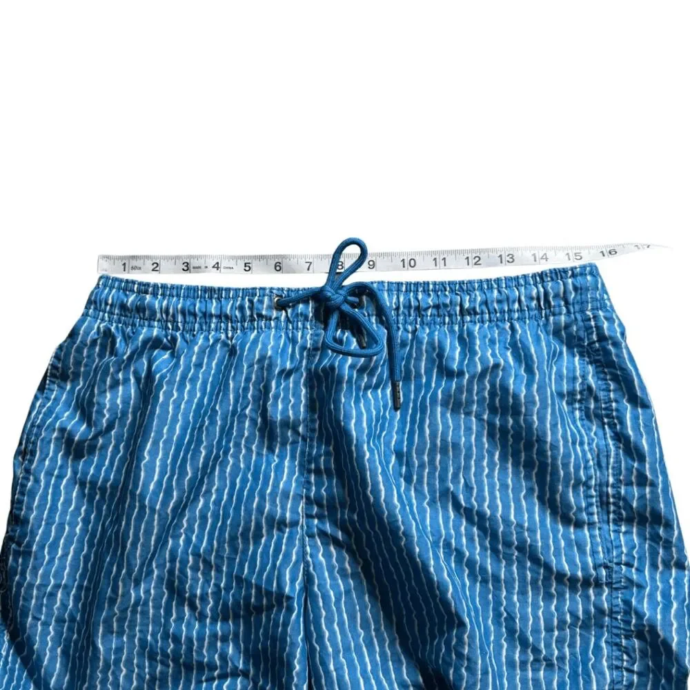 Beach Bros Mens Drawstring Striped Surfer Swim Trunks Blue White‎ Size Medium